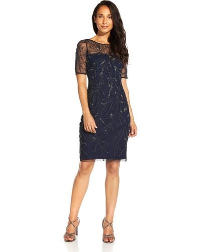 Adrianna Papell Beaded Cocktail Dress - Blue