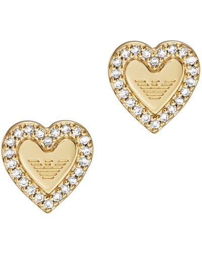 Emporio Armani Heart And Eagle Logo Gold-tone Brass Stud Earrings - Metallic