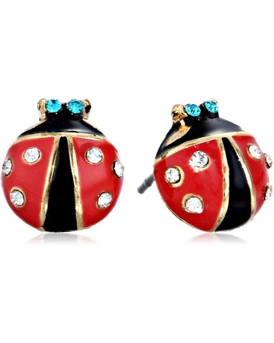 Betsey Johnson Red & Black Ladybug Stud Earrings