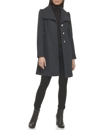 Guess Long Button Front Belted Wool Walker - Black