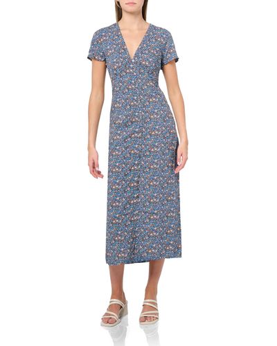 Lucky Brand Printed Button Front Midi Dress - Blue