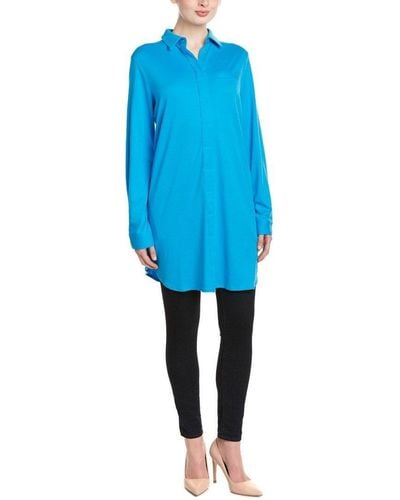 Joan Vass Long Sleeve Shirt Tunic Length - Blue