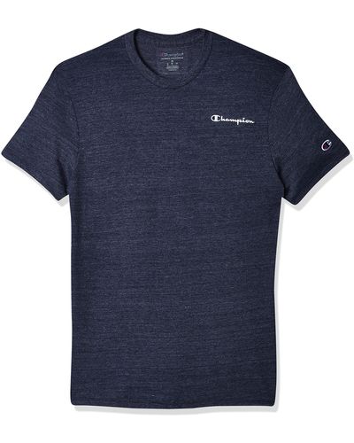Champion , Powerblend, Soft, Graphic, Comfortable T-shirt For , Navy Heather Small Script, Large - Blue