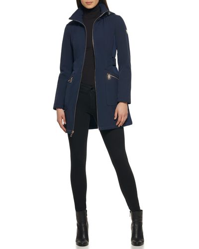 Guess Belted Transitional Long Soft Shell Coat - Blue