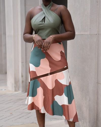 The Drop Abstract Multicolor Print Asymmetric Skirt By @sweetlikeoyin - Gray