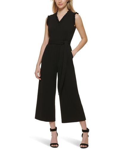 Calvin Klein V-neck Jumpsuit With Ruffle Trim - Black