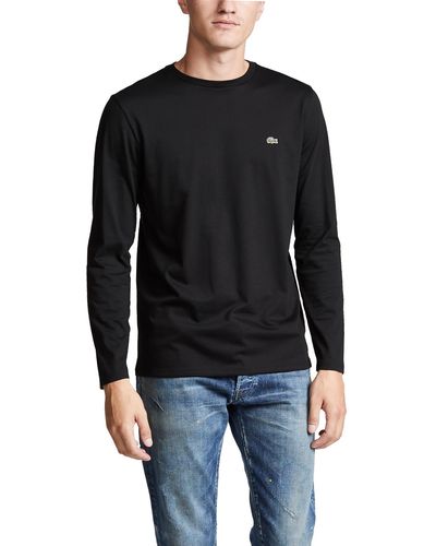 Lacoste Mens Long Sleeve Jersey Pima Regular Fit Crewneck T-shirt T Shirt - Black