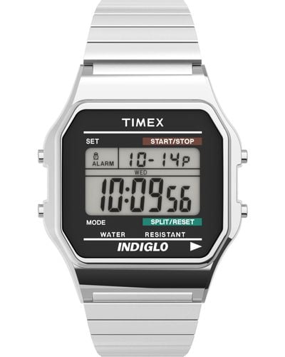 Timex T78587 Classic Digital Silver-tone Stainless Steel Expansion Band Watch - Black