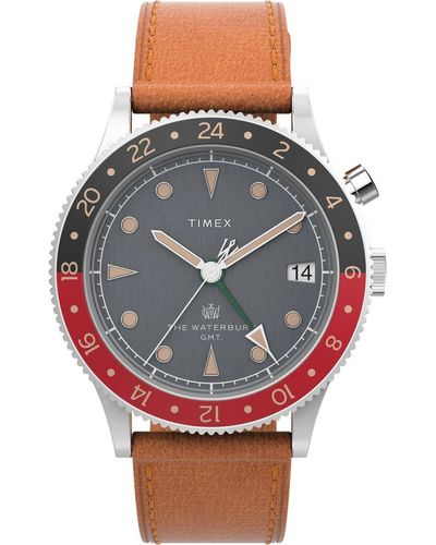 Timex Tan Strap Black Dial Stainless Steel - Gray