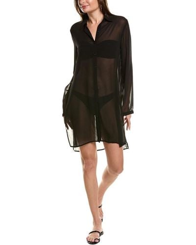 Carmen Marc Valvo Standard Long Sleeve Shirt Swimsuit Cover Up - Black