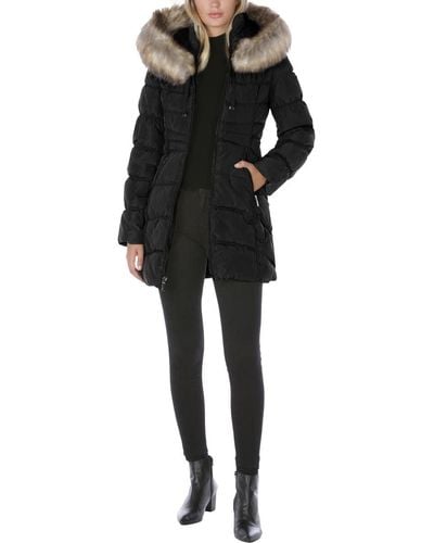 Laundry by Shelli Segal 3/4 Hooded Puffer Jacket With Faux Fur Trim - Black