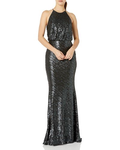 Badgley Mischka Dress Blue Size 14 Sequined Halter Ball Gown - Multicolor