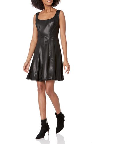 Shoshanna Everett Faux Leather And Lace Mini Dress - Black