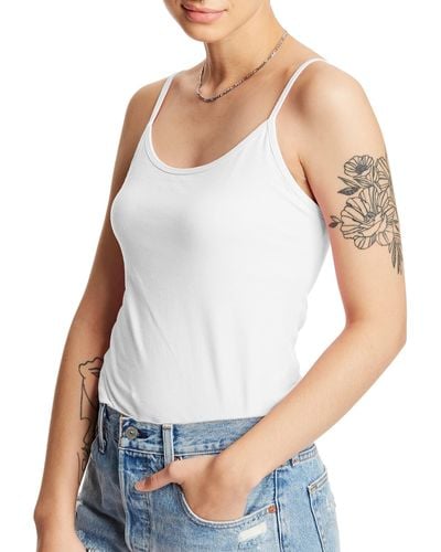 Hanes Womens Stretch Cotton Cami With Built-in Shelf Bras - White