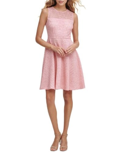 Kensie Lace A-line Stretchy Soft Above The Knee Dress - Pink