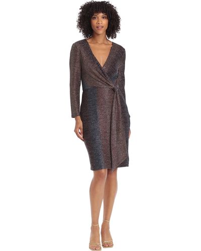 Maggy London Holiday Foil Glitter Shimmer Metallic Dress Occasion Party Guest Of - Purple