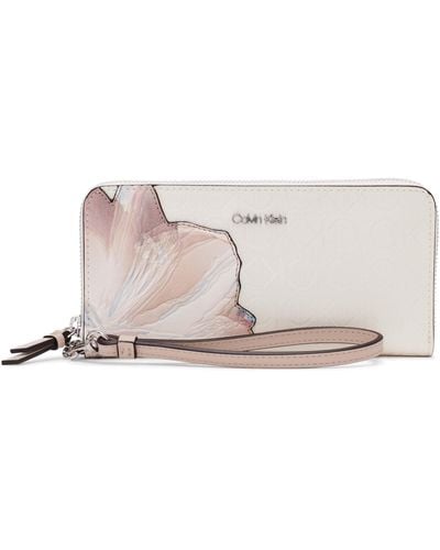 Calvin Klein Key Item Saffiano Continental Zip Around Wallet With Wristlet Strap - Pink