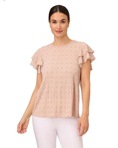 Adrianna Papell Pleated Knit Double Sleeve Top - Pink