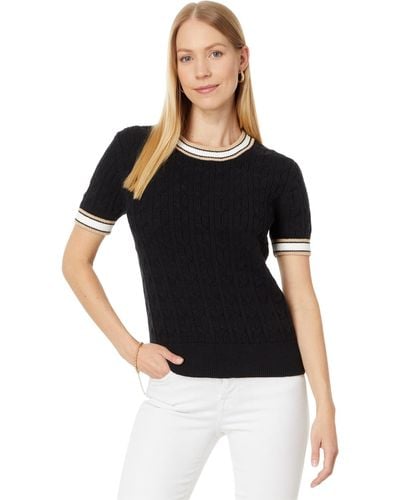 Tommy Hilfiger Cable Pullover Short Sleeve Sweater - Black