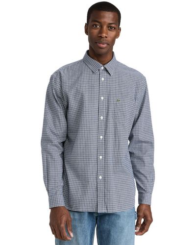 Lacoste Long Sleeve Regular Fit Checkered Button Down Shirt - Blue