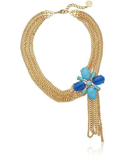 Ben-Amun Gold-tone Layered Chain And Brooch Necklace - Blue