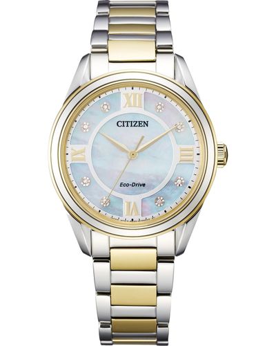 Citizen Eco-drive Dress Classic Arezzo Diamond Two-tone Stainless Steel Watch - Metallic