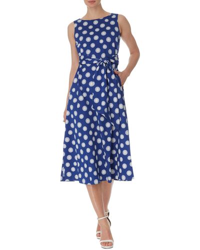 Anne Klein Flapper Daisy Cotton Midi Dress - Blue