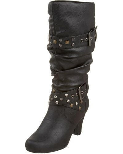 Madden Girl Passport Studded Strapped Slouch Boot,black Paris,11 M Us
