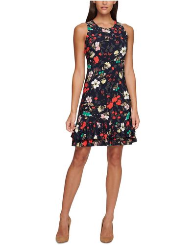 Tommy Hilfiger S Navy Floral Sleeveless Crew Neck Above The Knee Shift Party Dress Uk - Multicolor