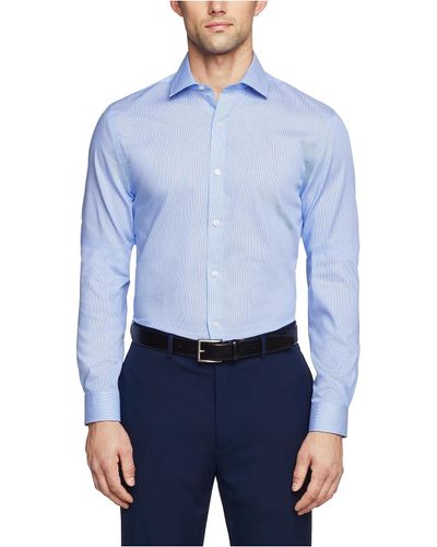 Tommy Hilfiger Non Iron Slim Fit Stripe Spread Collar Dress Shirt - Blue