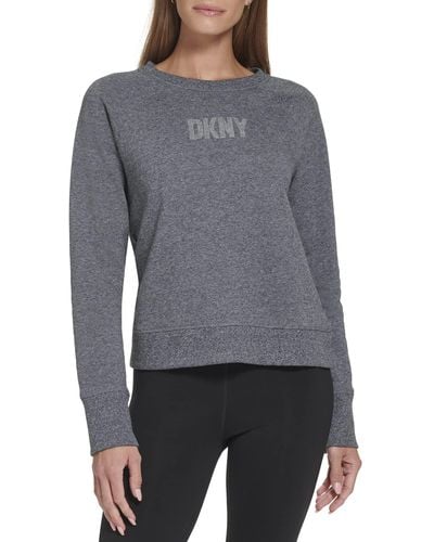 DKNY Rhinestone Logo Crew Neck - Gray