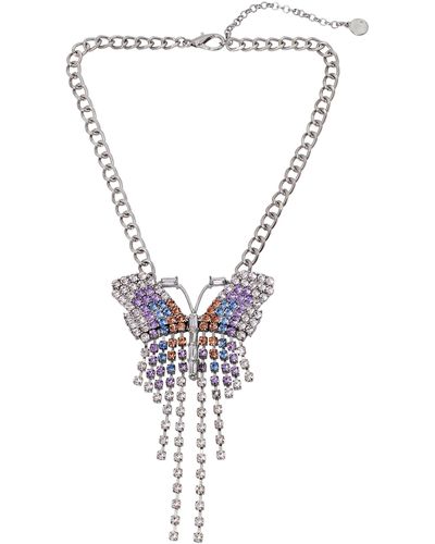 Steve Madden Butterfly Fringe Pendant Necklace - Metallic