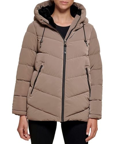 DKNY Soft Outerwear Puffer Comfortable Jacket - Brown
