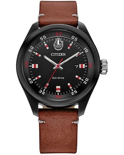Citizen Eco-drive Star Wars Chewbacca Black Ip Stainless Steel On Brown Leather Strap
