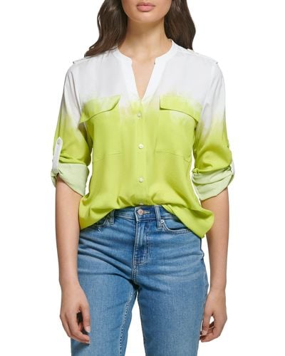 Calvin Klein Everyday Comfort Poly Cdc Roll Sleeve Print Shirt - Green