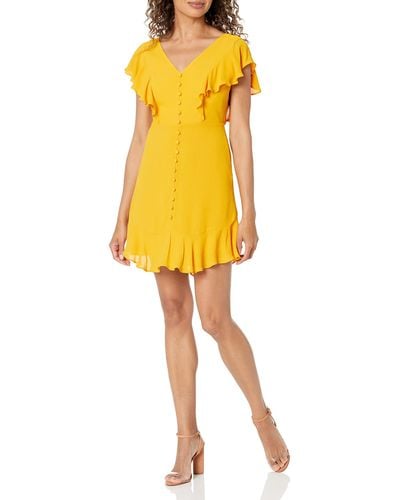 BCBGMAXAZRIA Fit And Flare Flutter Tie Back Cut Out Mini Cocktail Dress - Yellow