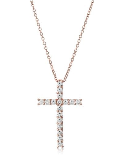 Amazon Essentials Rose-gold Plated Sterling Silver Cross Pendant Necklace Set With Infinite Elements Cubic Zirconia - White