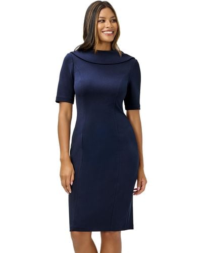 Adrianna Papell Roll Neck Sheath With V Back - Blue