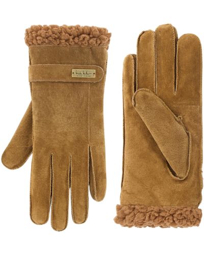 Nicole Miller Suede Leather Gloves Warm For Cold Weather Sherpa - Multicolor