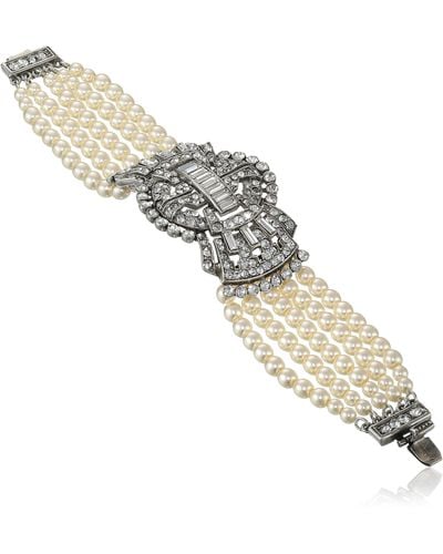 Ben-Amun Swarovski Crystal And Glass Pearls Deco Bracelet For Bridal Wedding Anniversary - Metallic