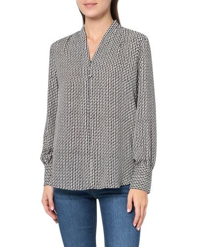 Adrianna Papell Printed Button V-neck Blouse - Gray