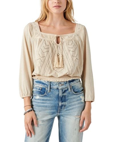 Lucky Brand Beaded Peasant Top - Blue