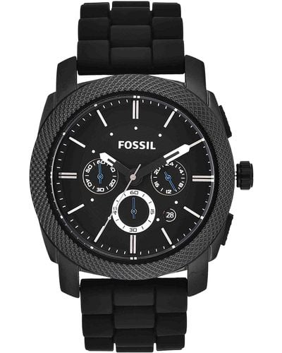 Fossil Machine Quartz Stainless Steel And Silicone Chronograph Watch - Black