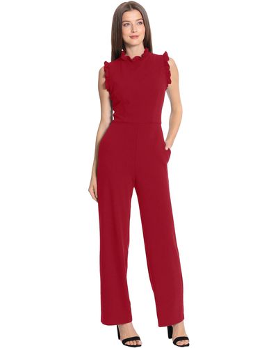 Maggy London High Neck Ruffle Detail Jumpsuit Workwear Office Occasion Event Guest Of - Red
