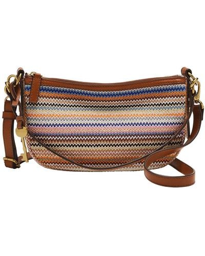 Fossil Jolie Fabric Baguette Shoulder Bag Purse Handbag - Brown