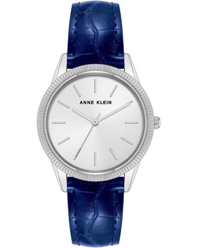 Anne Klein Croco-grain Vegan Leather Strap Watch - Blue