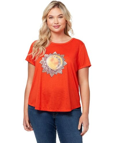 Jessica Simpson Plus Size Luna Short Sleeve Graphic Knit Tee Shirt - Red