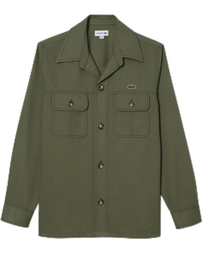 Lacoste Long Sleeve Overshirt Fit Button Down Shirt W/two Front Pockets - Green