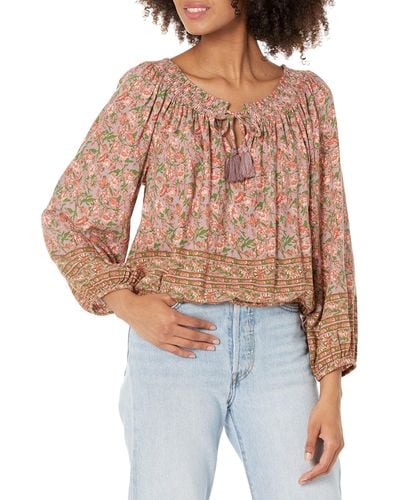 Lucky Brand Bubble Hem Peasant Top - Pink
