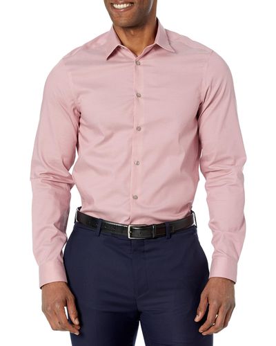 Calvin Klein Dress Shirt Slim Fit Herringbone Stretch - Pink